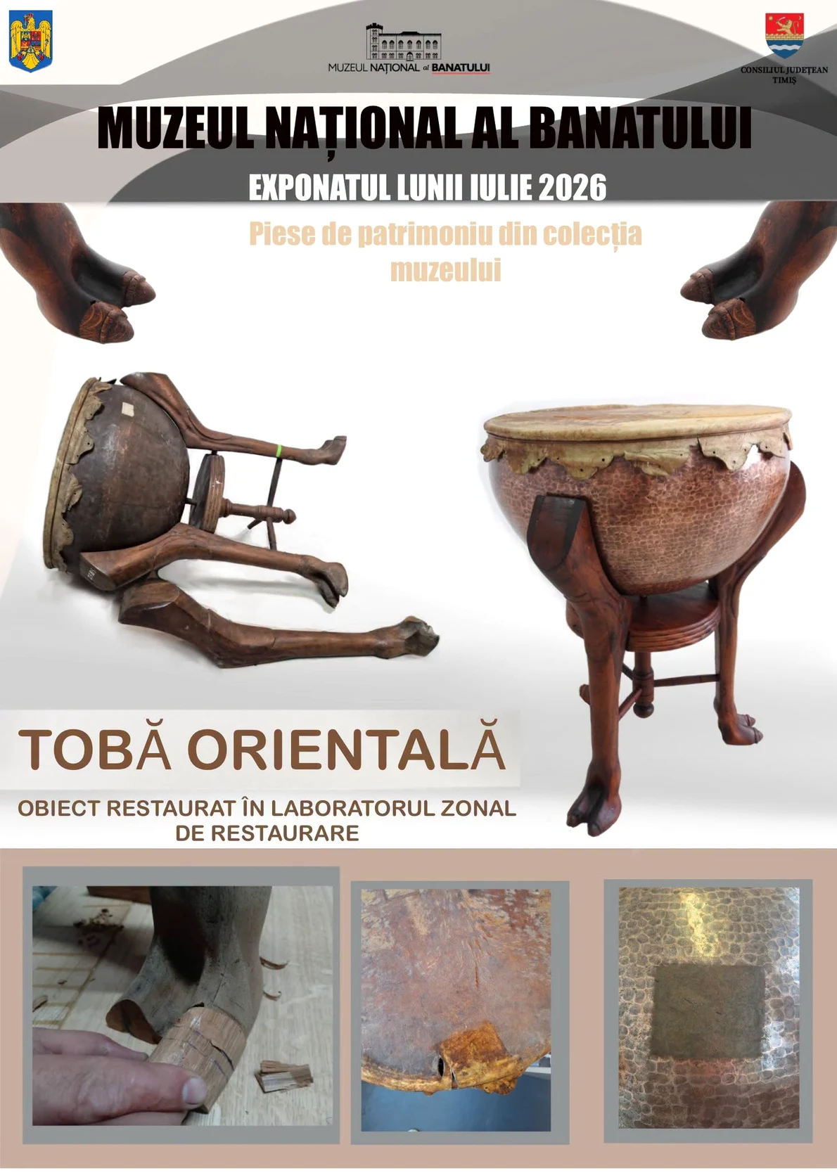 O tobă decorativă orientală, exponatul lunii iulie la Muzeul Național al Banatului