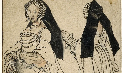 „Unknown woman in Tudor dress”, desen de Hans Holbein cel Tânăr (© Wikimedia Commons)