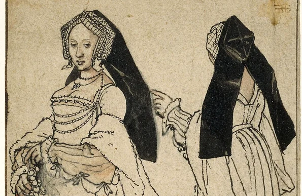 „Unknown woman in Tudor dress”, desen de Hans Holbein cel Tânăr (© Wikimedia Commons)