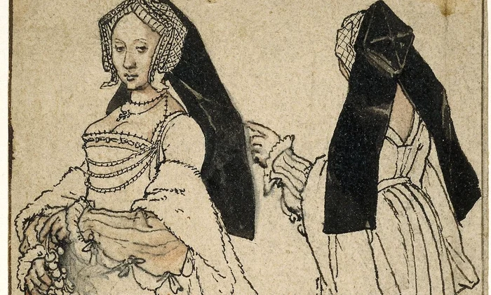 „Unknown woman in Tudor dress”, desen de Hans Holbein cel Tânăr (© Wikimedia Commons)