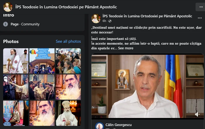 Pagina de Facebook care îl promovează pe ÎPS Teodosie