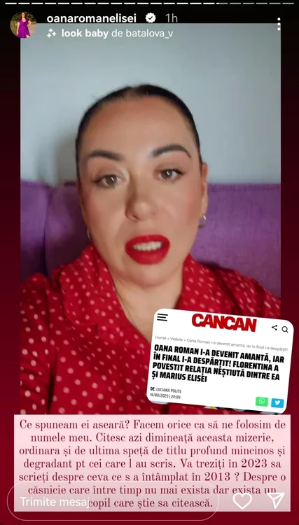 Oana Roman dezminte informațiile apărute / foto: Captură InstaStory