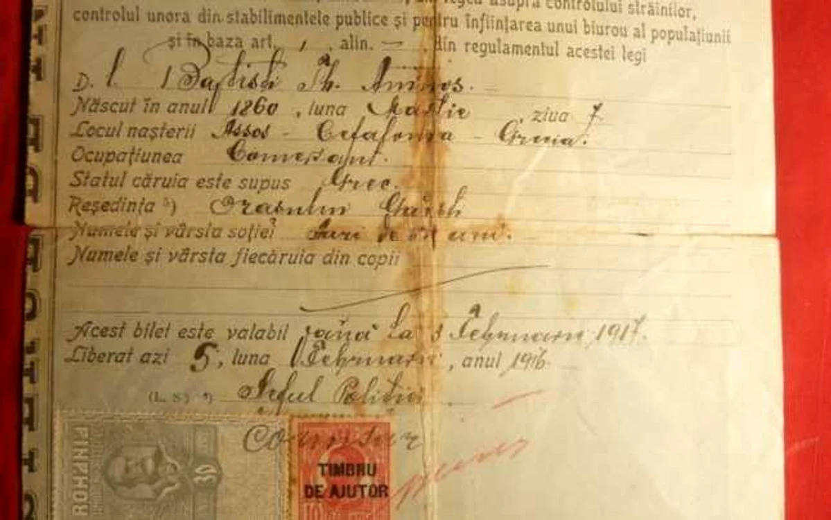 Aşa arăta un „Bilet de liberă petrecere” pentru străini la 1900. FOTO GANTIQUE/okazii.ro
