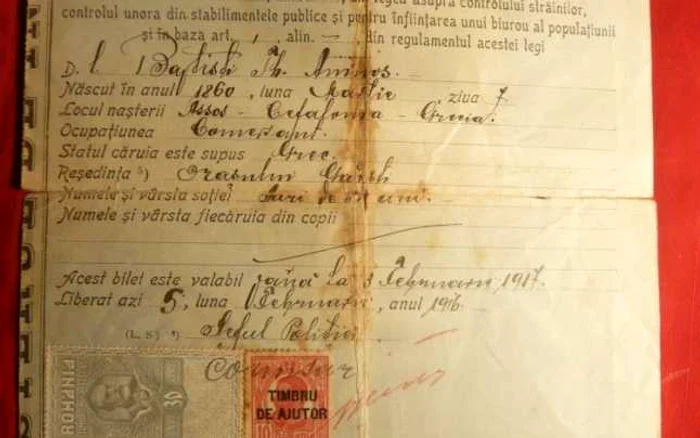 Aşa arăta un „Bilet de liberă petrecere” pentru străini la 1900. FOTO GANTIQUE/okazii.ro
