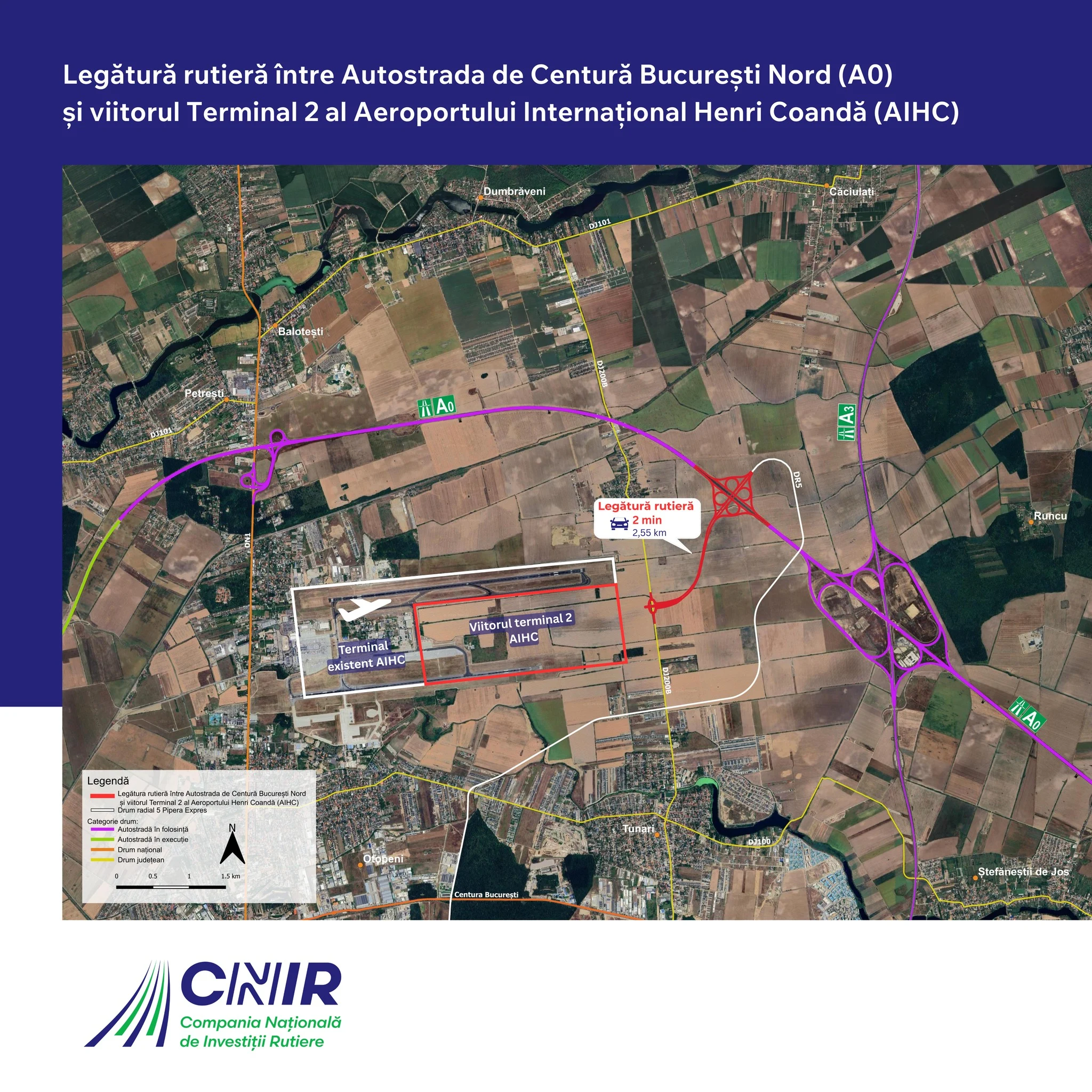O nouă conexiune rapidă către Aeroportul Otopeni: CNIR a lansat licitația pentru drumul de legătură cu Autostrada A0