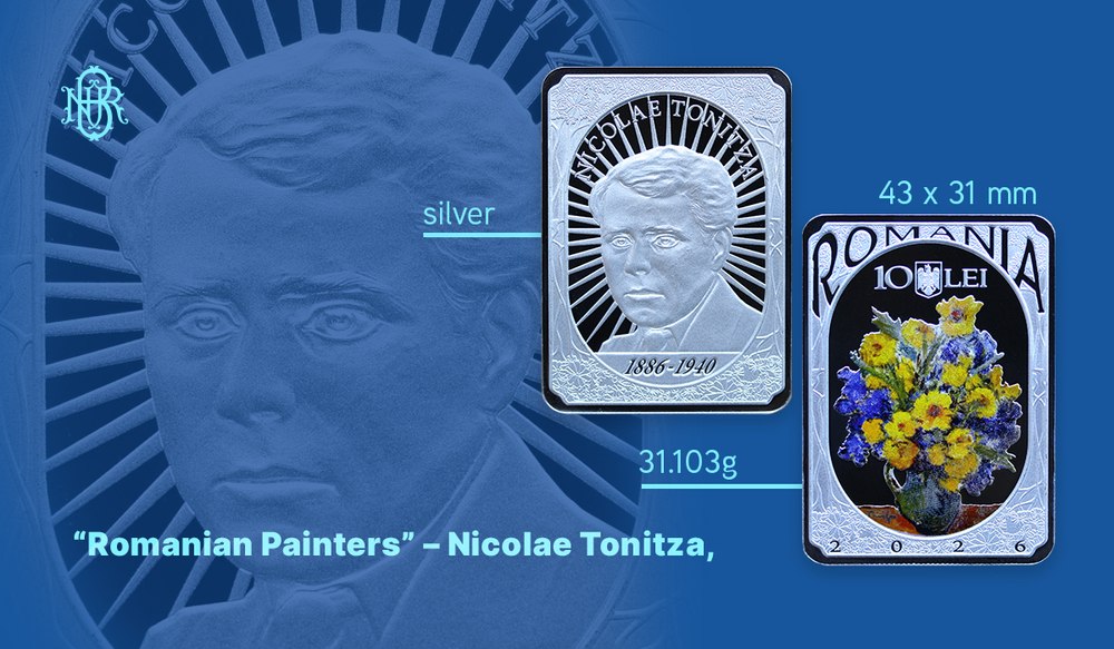 Monedă dreptunghiulară lansată de BNR. Este din argint şi va fi dedicată pictorului Nicolae Tonitza 