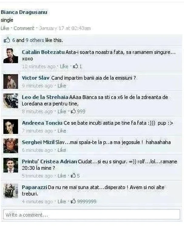 Bianca Drăguşanu - discuţie pe Facebook