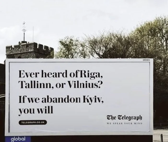 Afișul din „The Telegraph” care rezumă situația ajutorului pentru Kiev. FOTO: A. Karklins-Marchay