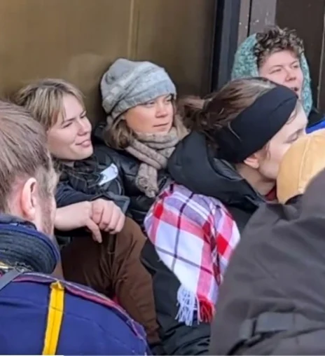 Greta Thunberg și alți protestatari.