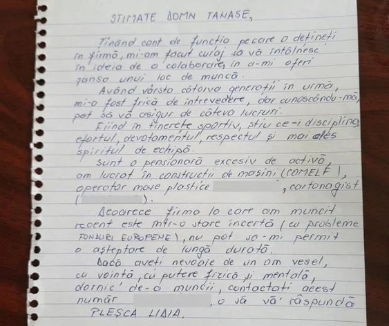 Scrisoarea Lidiei Pleșca FOTO: Timp Online