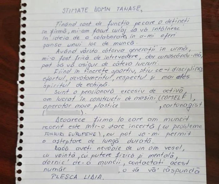 Scrisoarea Lidiei Pleșca FOTO: Timp Online