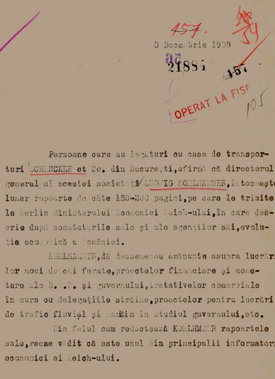 Document al structurilor informative din anii interbelici. Sursa: arhive SRI