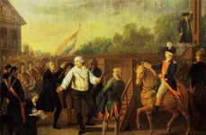 Regele Ludovic al XVI-lea la urcarea pe eșafod. Pictură de Charles Benazech