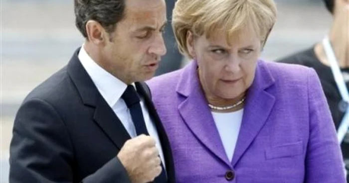 Cancelarul german, Angela Merkel, şi preşedintele francez, Nicolas Sarkozy 