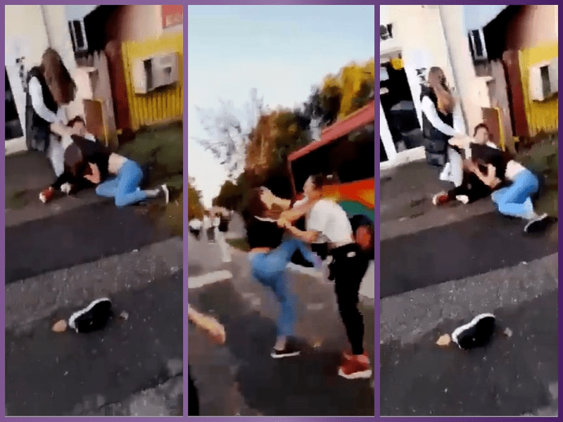 Bătaie pe stradă între două eleve din Găești. Băieții au asistat pasivi VIDEO