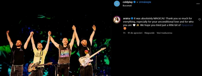 Andreea Raicu, încântată de concertul Coldplay / foto: Instagram