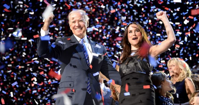 Joe Biden sărbătorind victoria în alegeri alături de fiica sa Ashley FOTO EPA--EFE