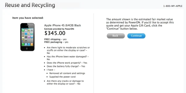 Pagina Apple Store unde vă puteți „recicla“ telefonul 