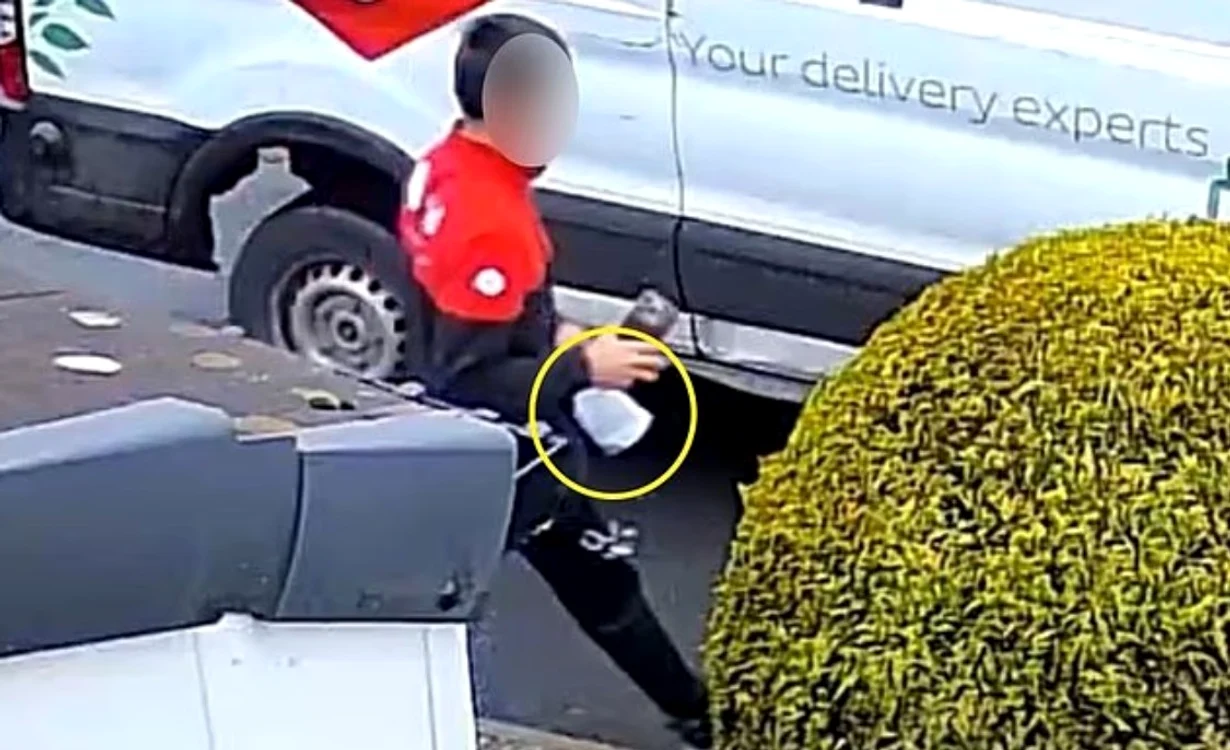 Livratorul a plecat cu coletul FOTO: Captură video