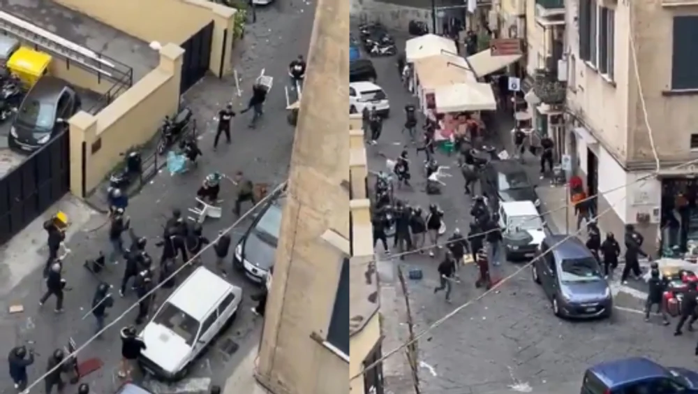 Bătăi crâncene de stradă în Italia, înaintea meciului Napoli - Sporting Lisabona, din Liga Campionilor. Au zburat bâte și scaune!