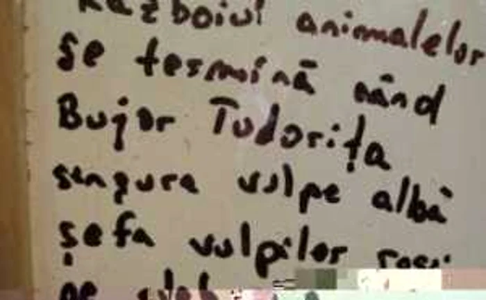 Reşiţa: EXCLUSIV Criminalul care şi-a ucis mama a scris mesaje halucinante pe uşa camerei sale (GALERIE FOTO)