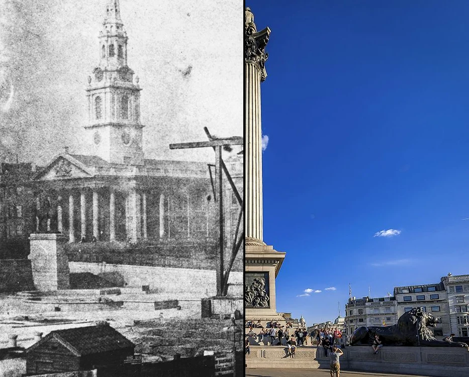 Piața Trafalgar, Londra: 1843 vs prezent