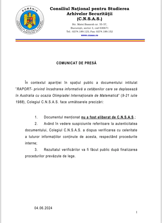 Comunicat CNSAS