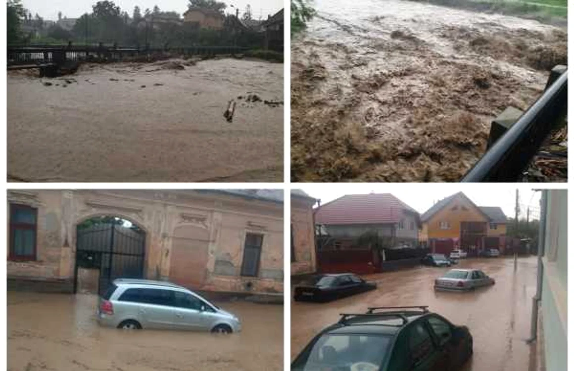 Apele Văii Aiudului au inundat mai multe străzi