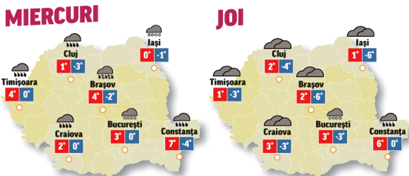 Prognoza meteo pwentru următoarele două zile anunță că există riscul depunerii de polei