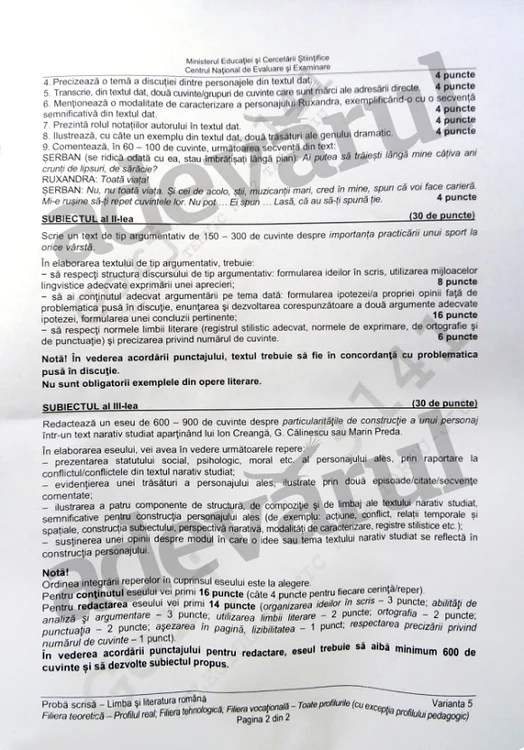 Subiecte română Bacalaureat 2015