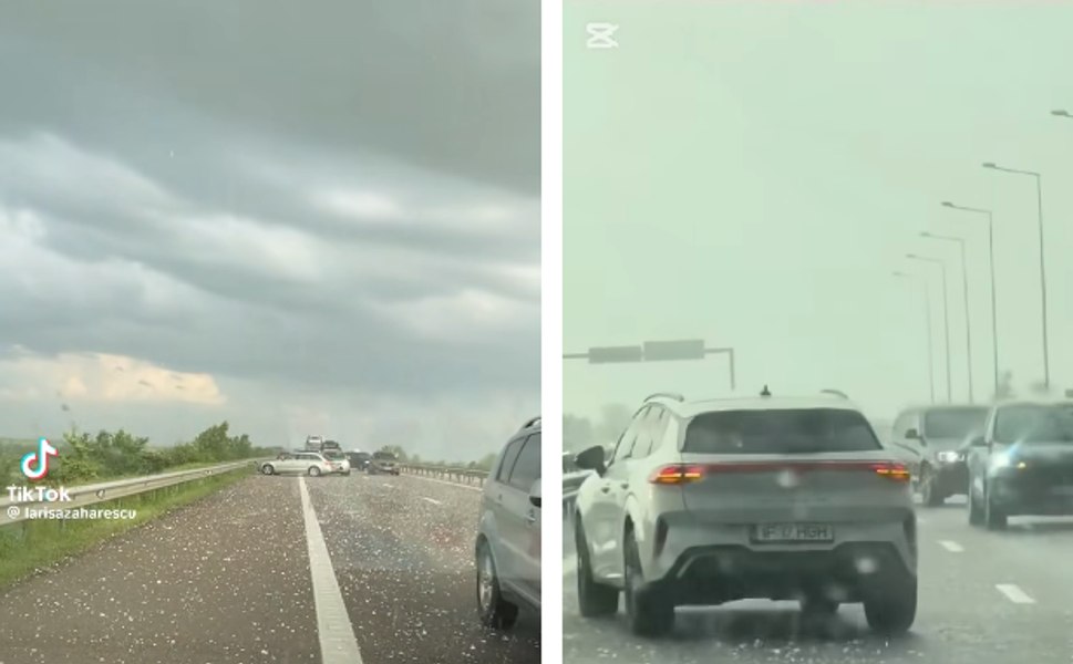 „Haos total!”. Gestul periculos la care au recurs mai mulți șoferi pe A3 din cauza grindinei