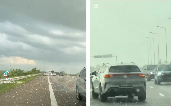 VIDEO „Haos total!”. Gestul periculos la care au recurs mai mulți șoferi pe A3 din cauza grindinei