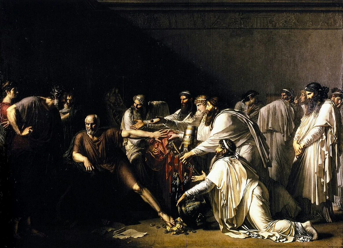 Hipocrate refuzând darurile lui Artaxerxes, regele Ahemenid care i-a solicitat serviciile. pictură de Anne-Louis Girodet de Roussy-Trioson 