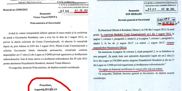 Cele două adrese CCR din 6 august