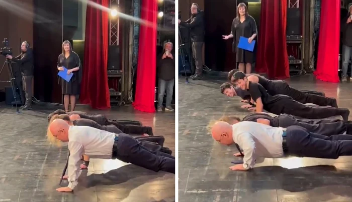 Emil Boc a făcut flotări pe scenă FOTO Captură video TikTok / stanistudor