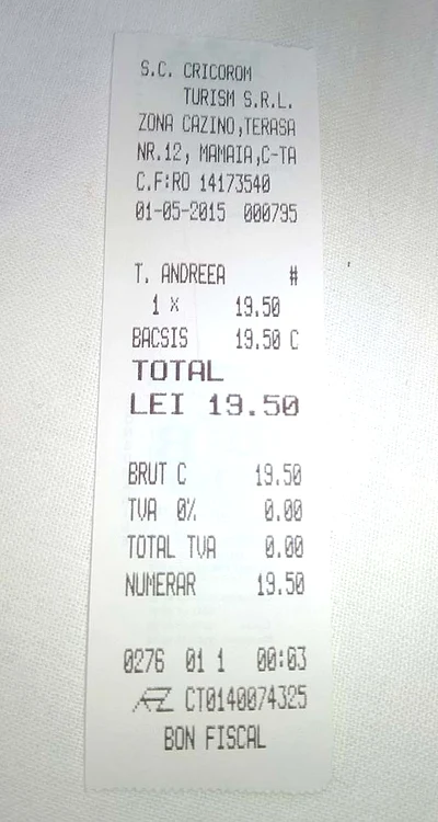 Acesta este bonul pentru bacşiş