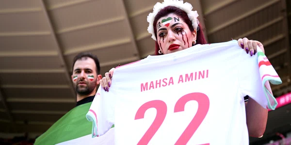Protest față de moartea iraniencei Mahsa Amini la CM Qatar 2022. FOTO Getty Images 