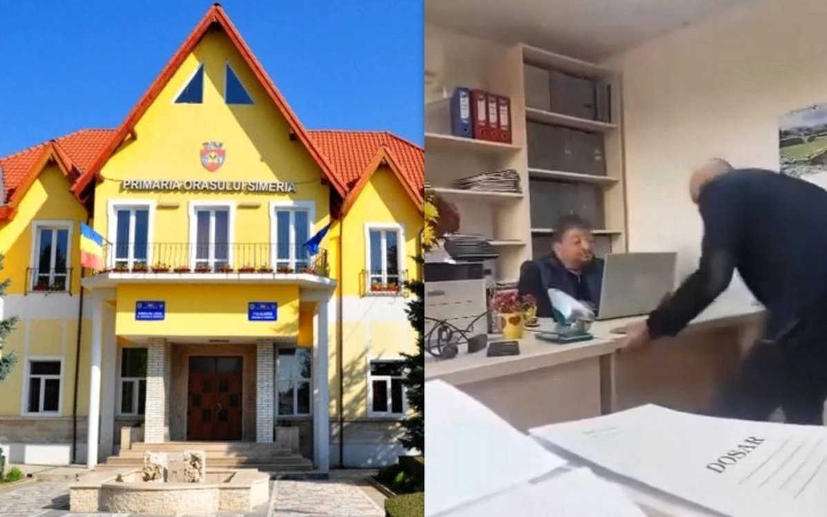 Primăria Simeria și scenele surprinse într-un birou. Foto: Adevărul / Facebook, Călin Petru Marian. 