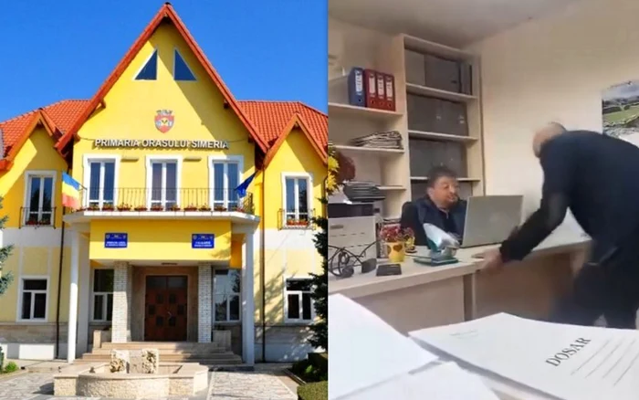 Primăria Simeria și scenele surprinse într-un birou. Foto: Adevărul / Facebook, Călin Petru Marian.