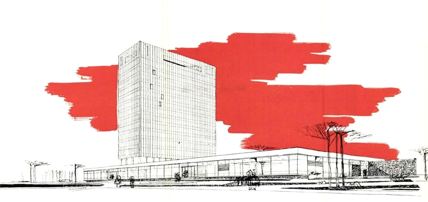 Schiță a Hotelului Perla. FOTO: Revista Arhitectura, nr. 4-5 (1961)