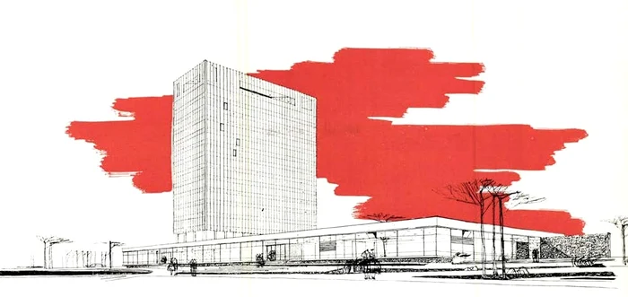Schiță a Hotelului Perla. FOTO: Revista Arhitectura, nr. 4-5 (1961)