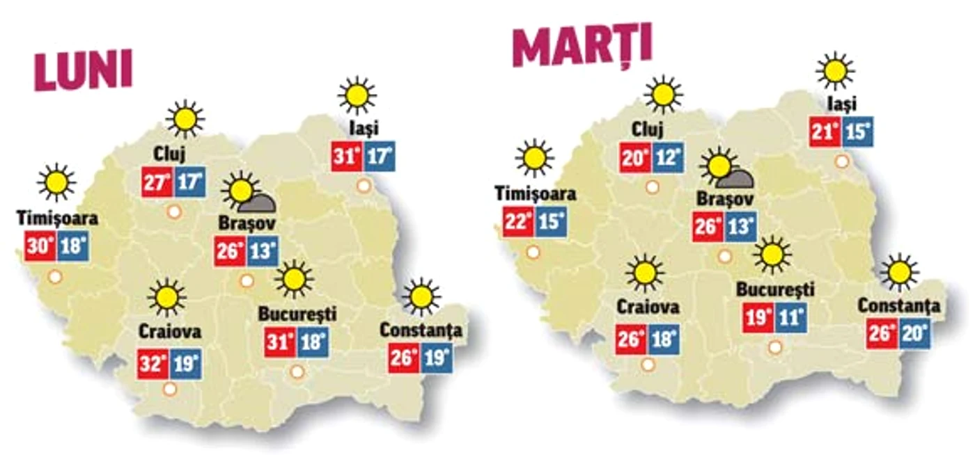 Vremea va fi frumoasă în mare parte a țării. Instabilitatea atmosferică va determina averse pe arii restrânse, după cum arată prognoza meteo 14 iunie.