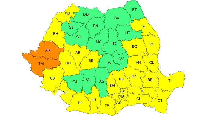 Coduri galbene și portocalii de caniculă, 7 august 2026. FOTO: meteoromania.ro