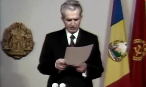 Într o intervenţie televizată, Nicolae Ceauşescu se adresează populaţiei declarând că evenimentele de la Timişoara sunt opera unor "huligani" jpeg