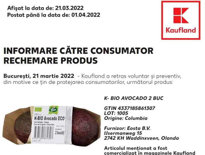 Avocado bio cu pesticide vândut de Kaufland