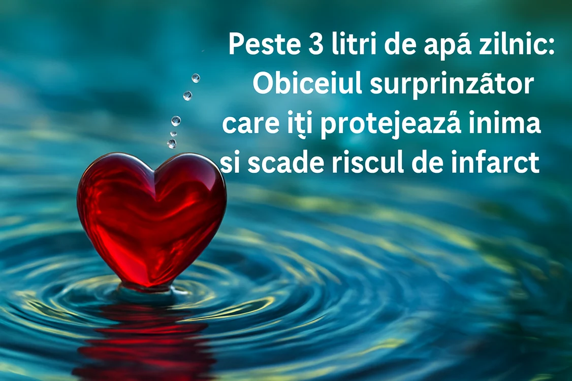 Ilustrație cu o inimă pe o apă și un text legat de hidratarea optimă pentru sănatatea inimii DMS ai