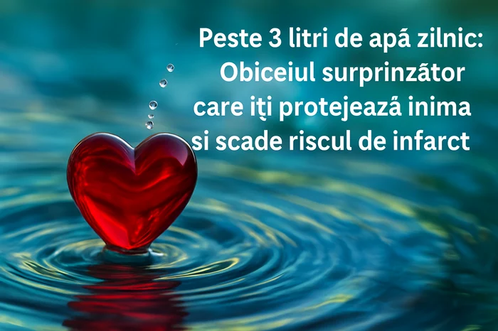 Ilustrație cu o inimă pe o apă și un text legat de hidratarea optimă pentru sănatatea inimii DMS ai