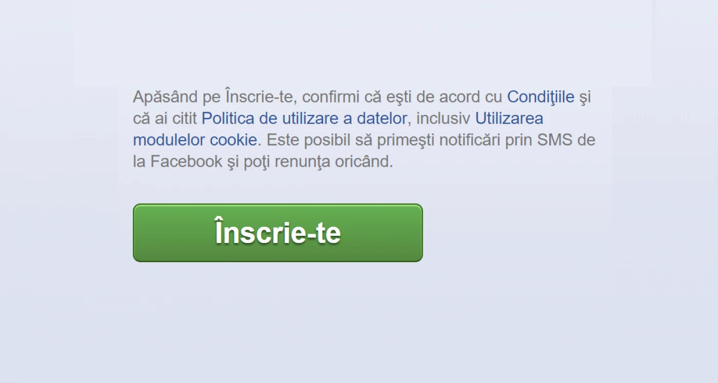 Confirmare accept utilizare Facebook.