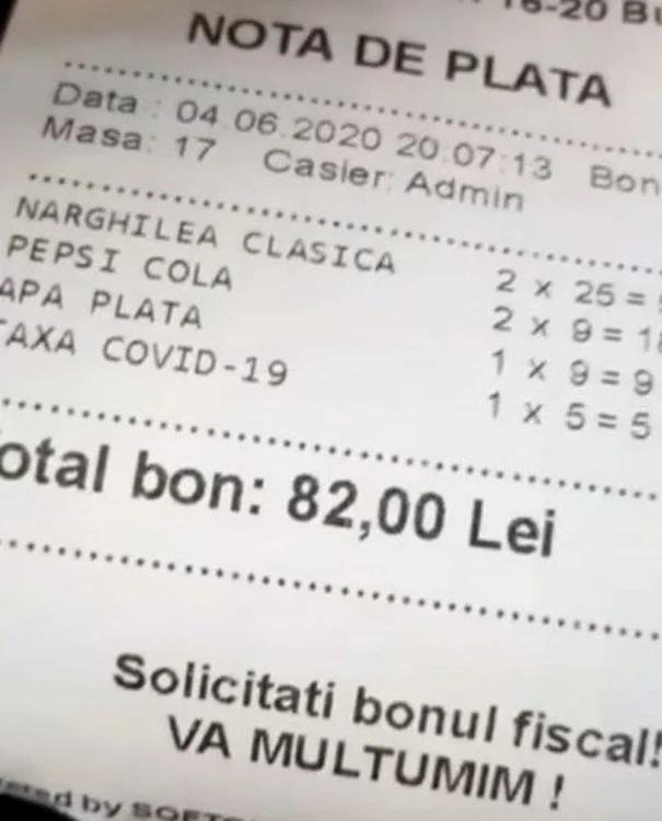 Taxa Covid este evidenţiată separat pe bonul fiscal