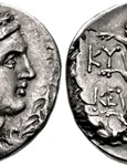 O monedă a lui Magas din Cirene (cca. 300–282/75 î.Hr.). Pe revers este reprezentat un silphium (© CNG Coins / Wikimedia Commons)